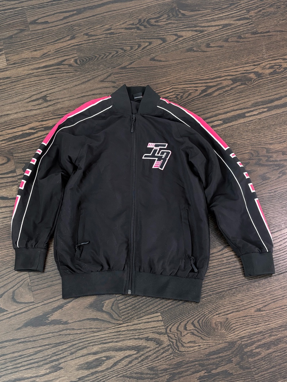 Black Men's Track Jacket with red Stripe Accent